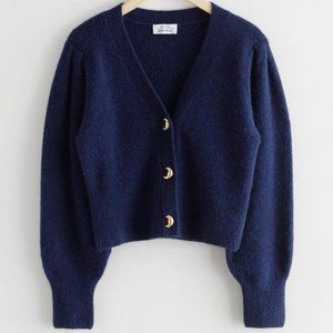 & Other Stories Croissant Button Alpaca Blend Cardigan in Navy